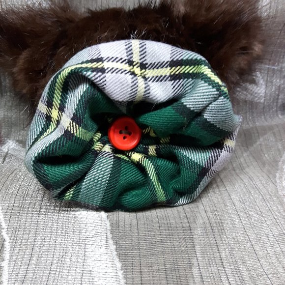 Tartan Teddy Bear Christmas Ornament - Genuine Real Fur - Muskrat - Picture 6 of 7